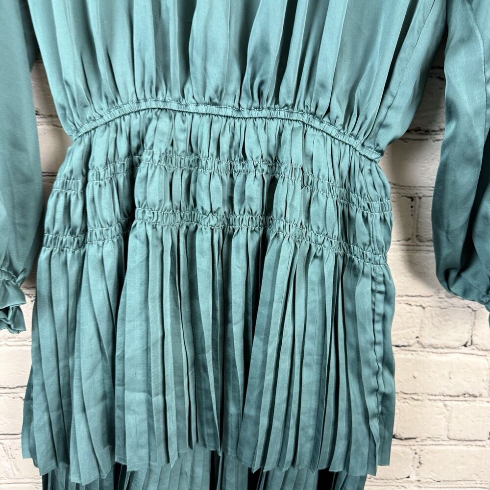 Reset By Jane Women Lana Dress in Teal Blue Size S Long Sleeves Pleated Feminine - Picture 9 of 13